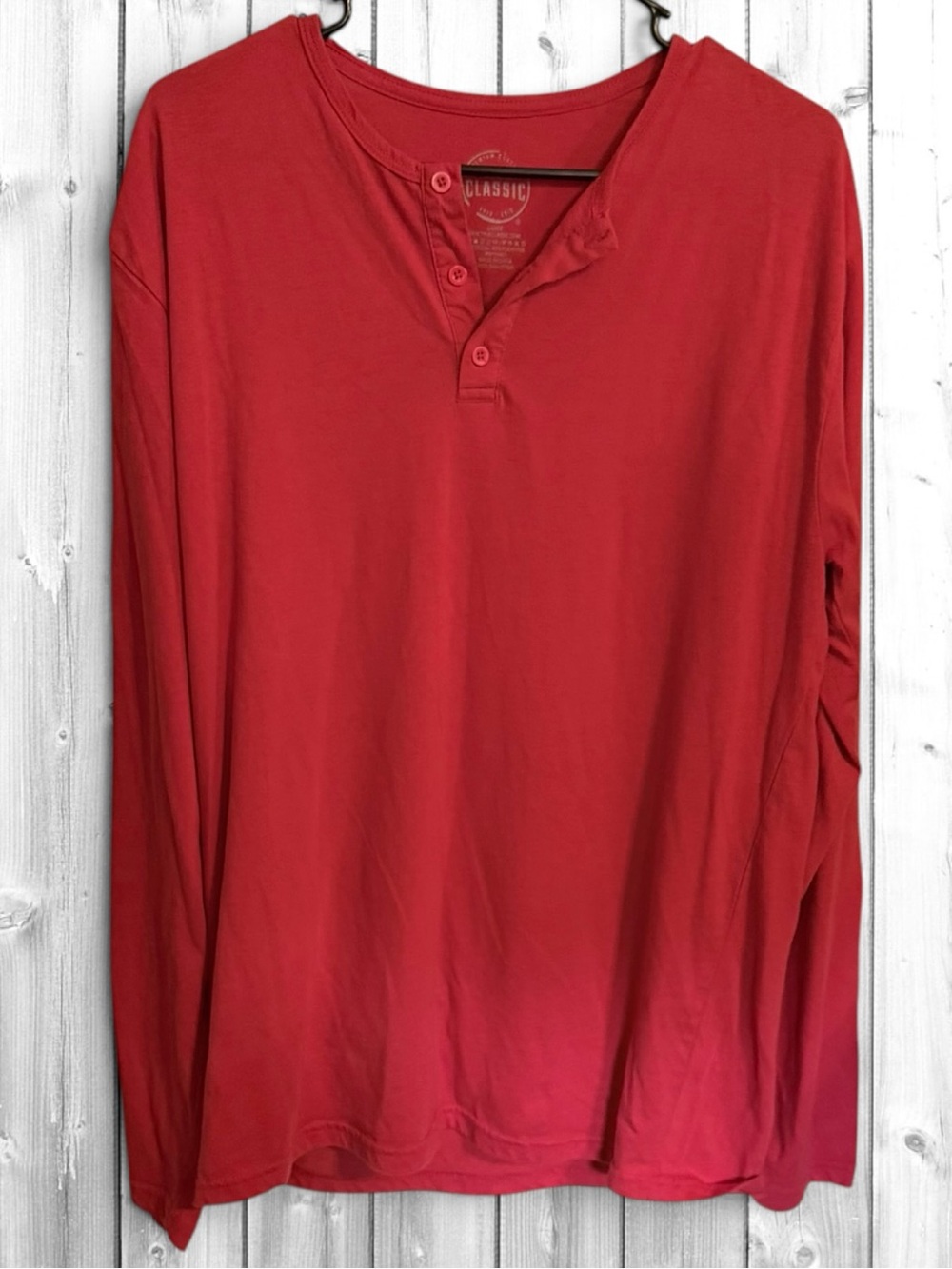 🌺True Classic Men's Long-Sleeve Henley Shirt in Red